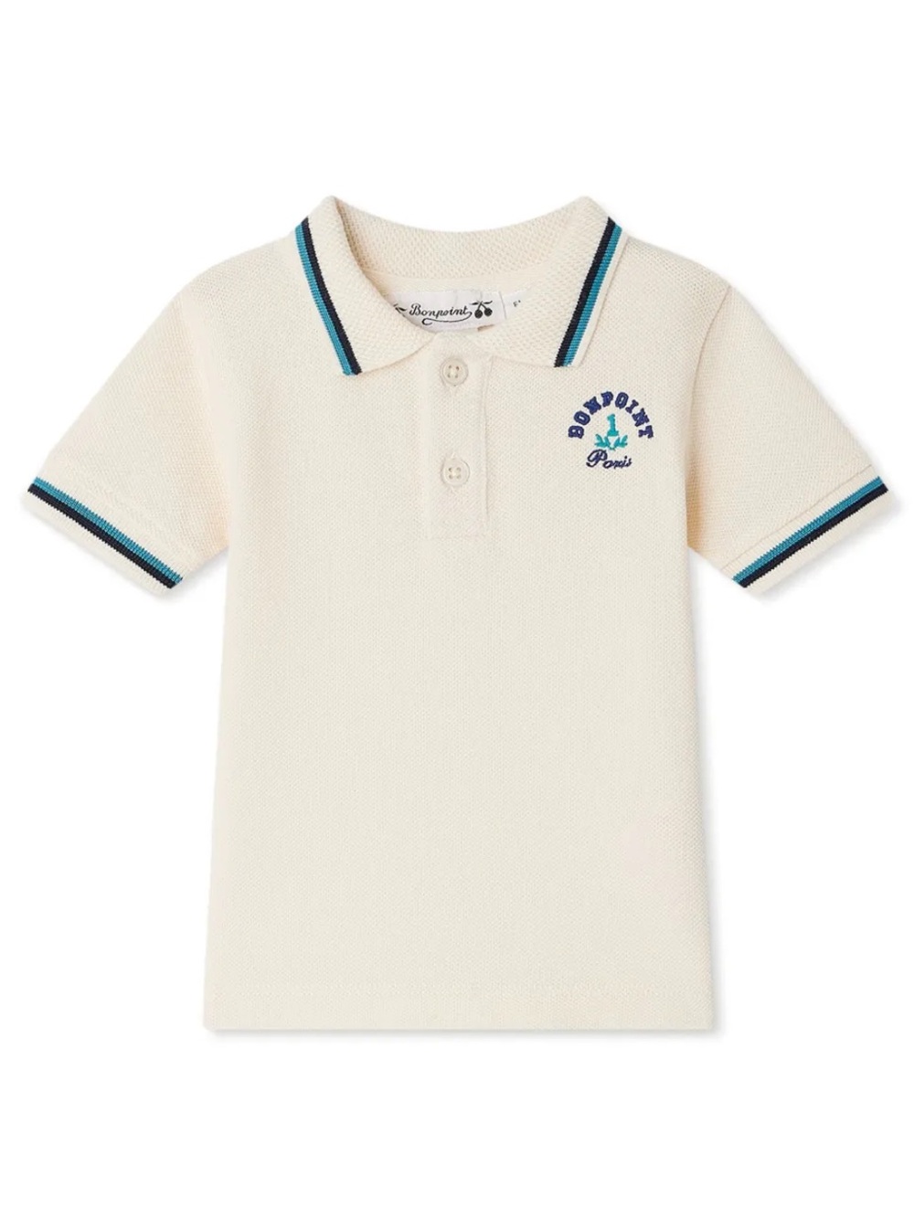 Bonpoint Cream Polo Shirt with Blue Trim - Kids